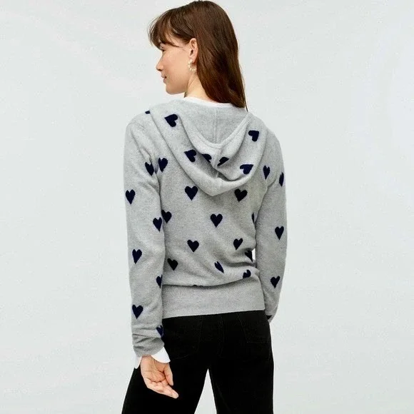 J. CREW Everyday‎ Cashmere Full Zip Heart Hoodie Cardigan Sweater Jacket X-Small - Picture 9 of 14
